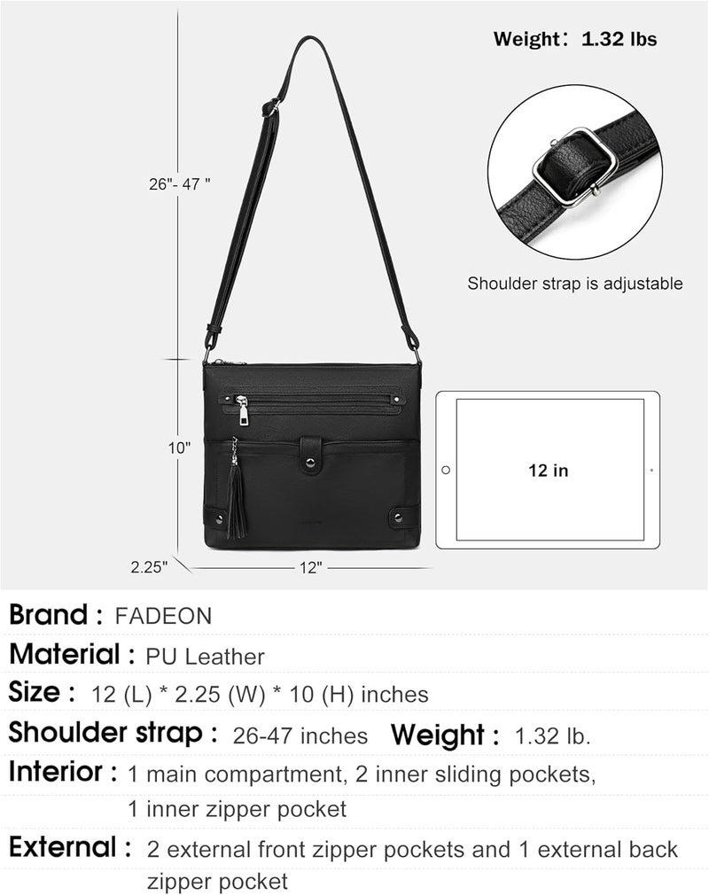 FADEON Large Crossbody Purses for Women Crossbody Bag, Designer Leather Cross Body Purses Multi Pocket Shoulder Bag - Image 3